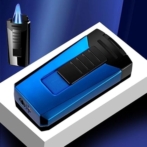 Butane Torch Lighter, Windproof Dual-Flame Design, Ceramic Flame Outlet, Piano Lacquer Finish, Refillable, Gift Item.(Blue)