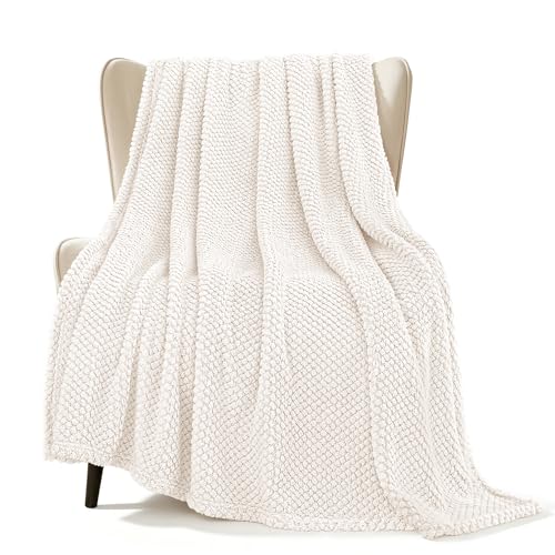 Whale Flotilla Extra Large Fuzzy Fleece Throw Blanket for Couch 50x70 Inch Fluffy Warm Soft Jacquard Blankets for All Season Lightweight and Cozy Ivory