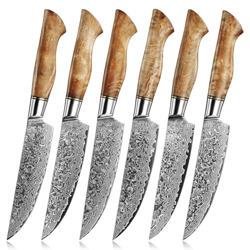 SENKEN 6-Piece Damascus Steak Knife Set