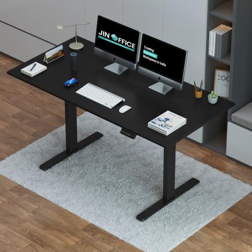 Image of JIN OFFICE Zenith Electric Height Adjustable Desk| Standing Desk with 100 Kg Wt. Capacity & 3 Year Warranty| Sit Stand Table for Home Office with 3 Memory Preset| Black & Black|1500X750mm /25MM Thick