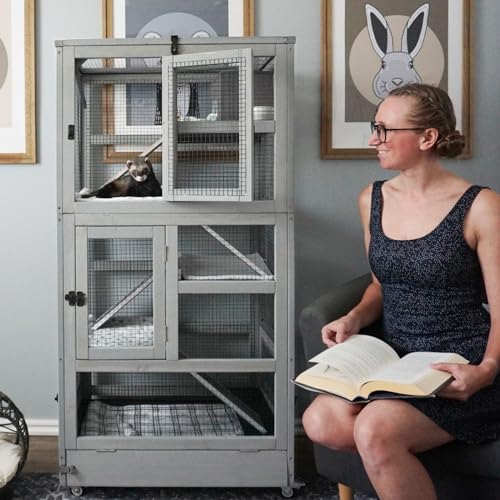 5 Level Critter Cage with Feeder, Small Animal Hamster Cage Hutch for Ferret Bunny Indoor Outdoor