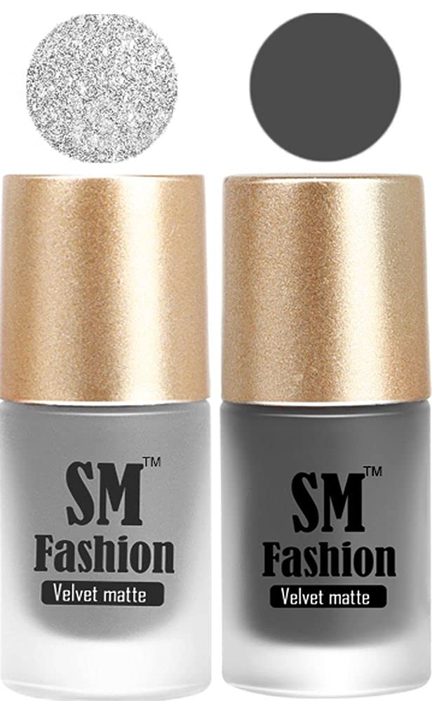 SM FASHION Nail Polishes, Silver-Gray Velvet Matte Nail Paint Combo Set of 2 Pcs 7ml each-image-25