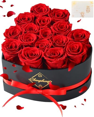 Amazon.com: Changshunqi 16 Flowers Forever Preserved Roses in Heart Box ...