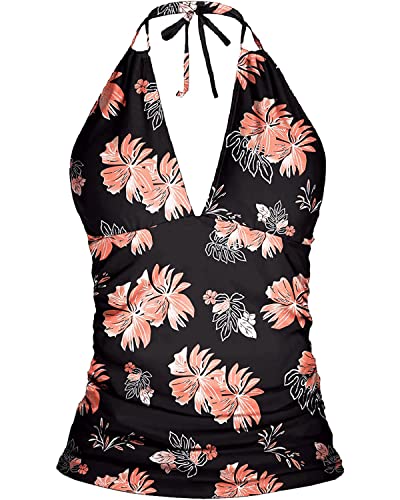 Image of Yonique Women's Halter Tankini Top V Neck Swim Top Tummy Control Bathing Suit
