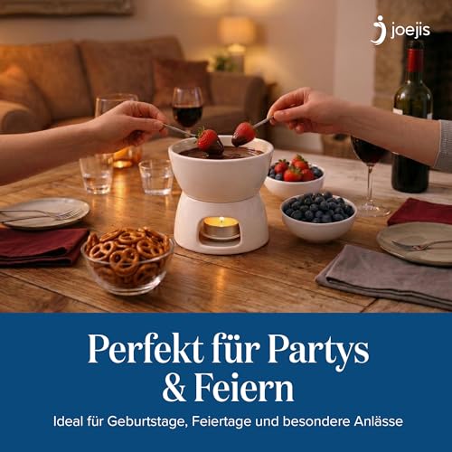 Foto von joeji's Kitchen Schoko Fondueset Keramik mini Schokofondue Käsefondue Fondue Set Topf Kerze & Gabel für Fondue mit Teelicht