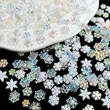 100Pcs Christmas Snowflake Nail Charms Aurora Snowflake Nail Rhinestones Winter Flat Back Christmas Nail Charms and Gems for Women Resin Xmas Nail Decoration Supplies
