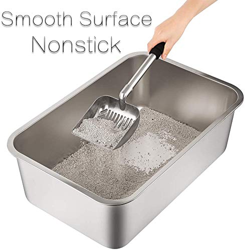 Yangbaga Stainless Steel Litter Box For Cat And Rabbit, Large Size With 8In High Sides And Non Slip Rubber Feet. Odor Control, Non Stick Smooth Surface, Easy To Clean, Never Bend (20'' X 14'' X 8'') #TOP4