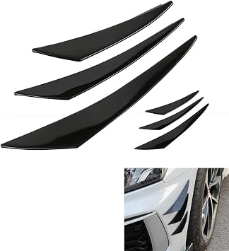 Universal Car Spoiler Canards Kit Front Bumper Lip Splitter, 6pcs Car Exterior Soft Fins Auto Body Anti Collision Strip Decal Sticker Black