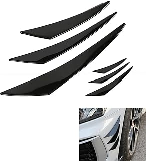 Universal Car Spoiler Canards Kit Front Bumper Lip Splitter, 6pcs Car Exterior Soft Fins Auto Body Anti Collision Strip Decal Sticker (Black)