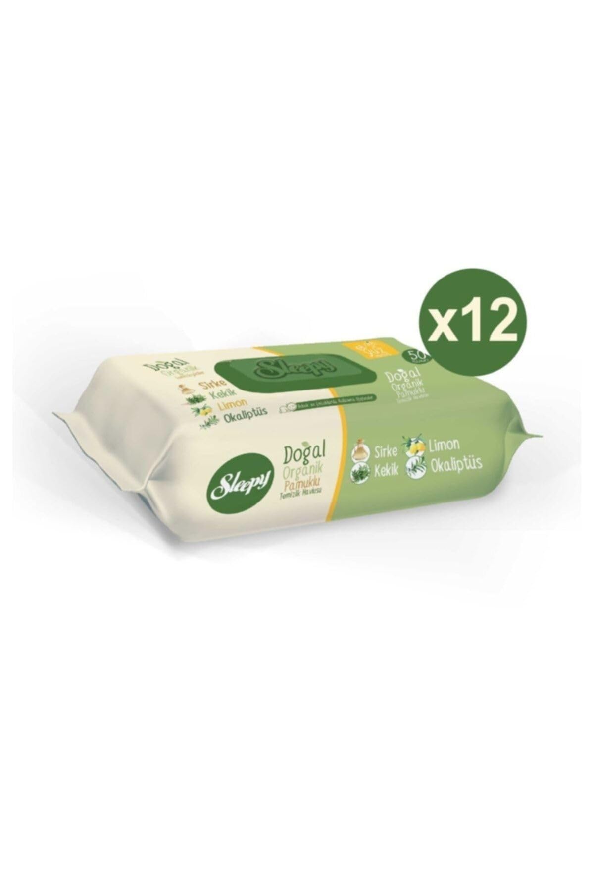 Sleepy Islak Havlu Mendil Doğal Organik Pamuklu 50 Yaprak Plastik Kapaklı 12x50 600 Yaprak
