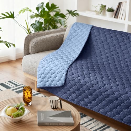 Image of gogobunny 100% Double Sided Waterproof Dog Blanket Soft Pet Bed Cover Reversible Protect Furniture Couch Sofa Car for Puppy Large Dog Cat (Dark Navy /Light Navy, 82x120 Inch (Pack of 1))