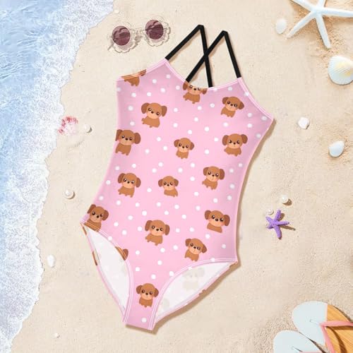 Polka Dot Dog Girls One Piece Swimsuits Quick Dry Beach Swimwear Bathing Suit3