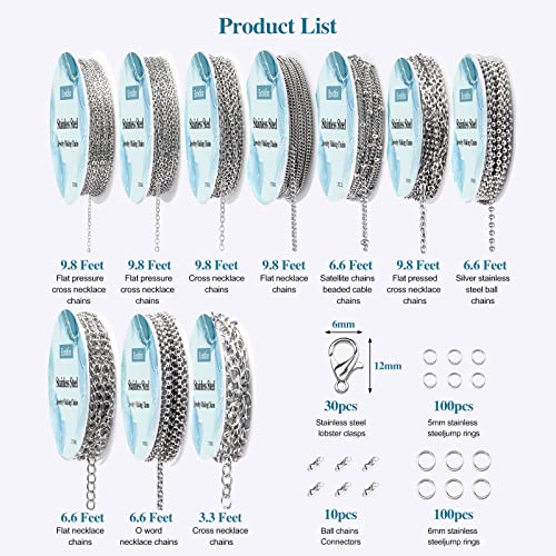 Ecoofor Necklace Chains For Jewelry Making, 78.7 Feet 10 Rolls 304 Stainless Steel Jewelry Chains For Diy Necklace Bracelet Jewelry Making With Stainless Steel Jump Rings/Lobster Clasps/Connectors #TOP2