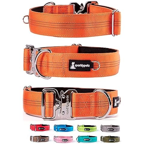 SparklyPets Wide Dog Collar with Quick Release Chrome Buckle – Heavy Duty Tactical Dog Collar with Reflective Stripes & Soft Lining – Thick Dog Collars for Large & Medium Dogs Cover