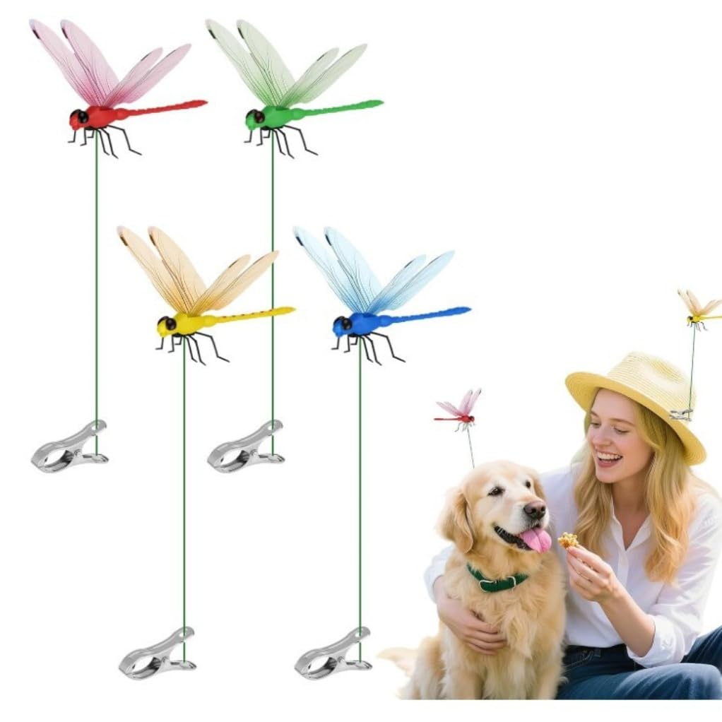 Dragonfly Clip Bug,3D Dragon fly clips for bugs repellent,Outdoor Fake Dragonfly Rod Clip,Pets Repel Mosquitoes and Insects,Bird and Fly Scare Devices for Garden, Patio, Balcony (4PC)
