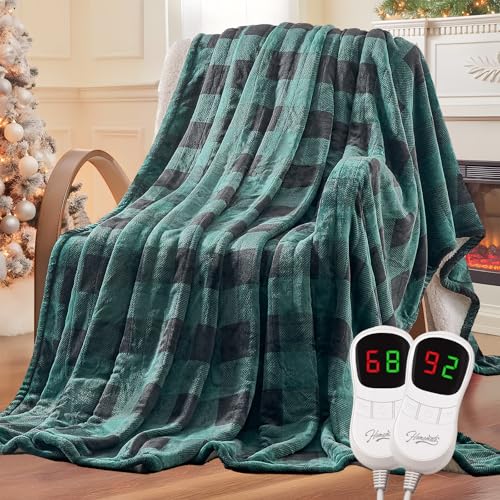 Homemate Electric Blanket Heated King Size - 100“x90“ Ultra Soft Cozy Flannel Heating Blanket with 10 Fast Heat Levels 8 Hours Auto Off Over-Heated Protection ETL Certification Keep Warm in Home