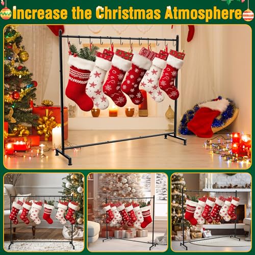 MOKOQI Christmas Stocking Holder Stand for Floor Freestanding Rack with 12 Hooks, Holiday Decor Hanger Display for Home - Black