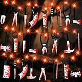 FFZZKJ Halloween Party Decorations with 11FT Halloween Lights String and 15 Fake Props, 8 Modes Timer Waterproof Indoor Outdoor Battery Operated, Orange