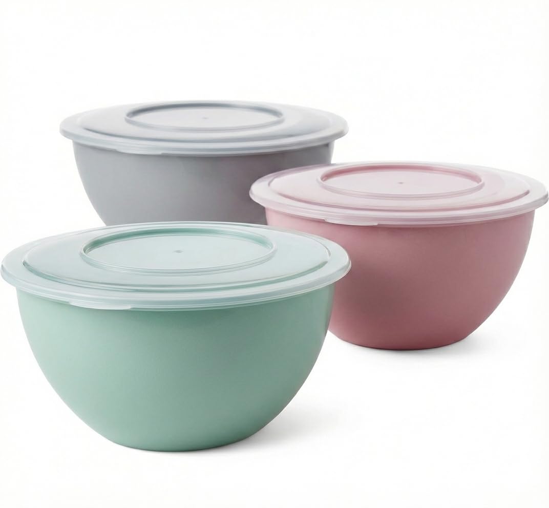 2friends Salatschüssel mit Deckel 3er Set Rührschüssel 5L, lebensmittelechter BPA-freier Kunststoff, Größe Schüssel mit Deckel Made in EU; Ø28cm Durchmesser,