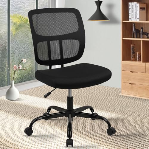 Image of CLATINA Home Office Chair No Arms with Wheels, Adjustable Height Small Desk Chair, Ergonomic Mesh Rolling Work Swivel Chairs, 360 Swivel Computer Chair for Office, Reading Meeting Room 1PK(Black)