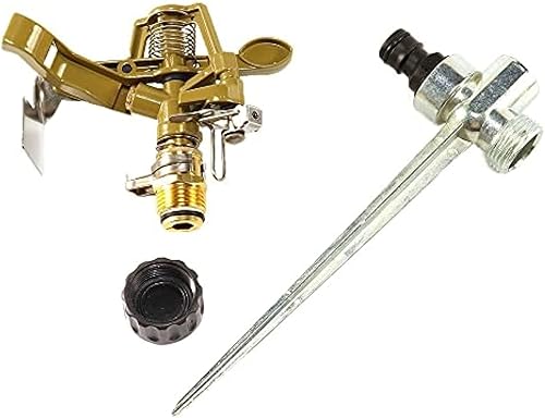 4 aspersores de impacto de metal en base de estaca escalonada, rociadores circulares de acero inoxidable duraderos para jardín