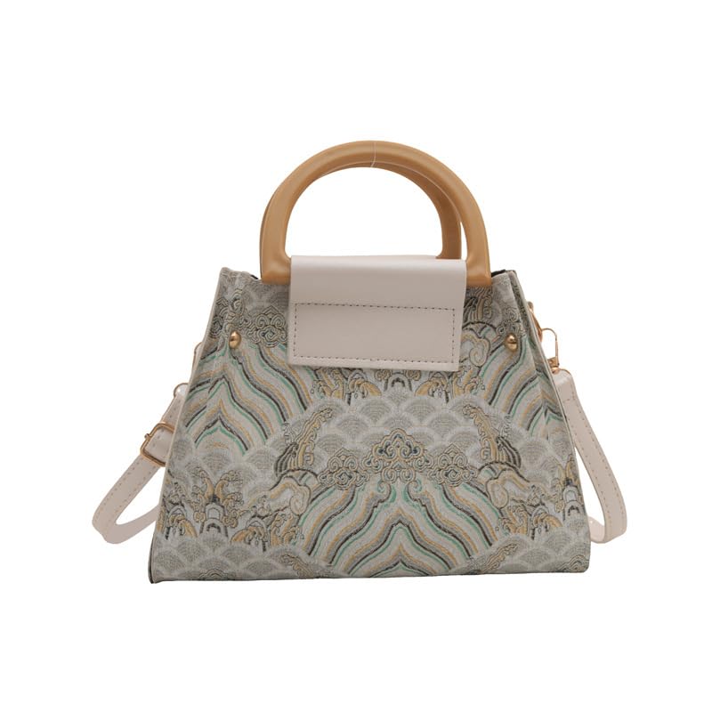 Vintage Floral Embroidered Mini Handbag, Top Handle Crossbody Purse, Retro Wave Pattern,Embroidery bag