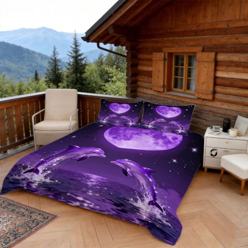 Housse de Couette 200x200 Dauphins Violets Microfibre Lit Double - 3