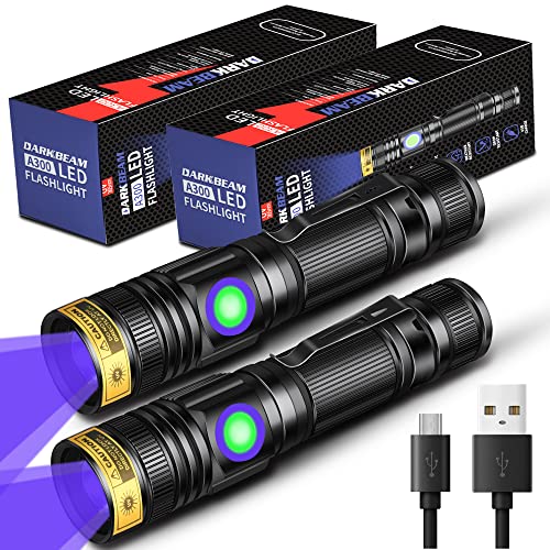 DARKBEAM Lampe Torche UV Lamp Lumière Noire 365nm rechargeable Lampe de Wood Ultraviolette, Portable Mini LED avec clip, Détecteur d'urine de chat, ambré,...