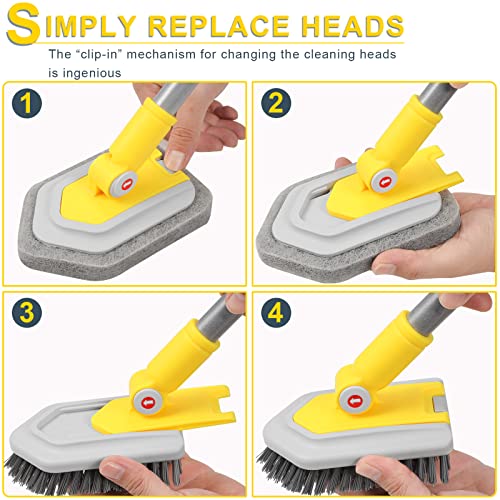 Lalafancy Baseboard Cleaner Tool With Handle 3 Reusable Cleaning Scrubbing Brush Pads, Shower Wall Cleaner Scrubber Baseboard Brush For Bathroom Wall Bathtub Floor Toilet Window Scrubbing #TOP4