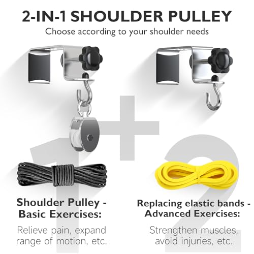 Image of FitBeast Shoulder Pulley for Physical Therapy - Over the Door Pulley for Shoulder Rehab, Shoulder Pulley for Rotator Cuff Recovery and Frozen Shoulder - Durable Nylon Rope and Foam Handles (Black)