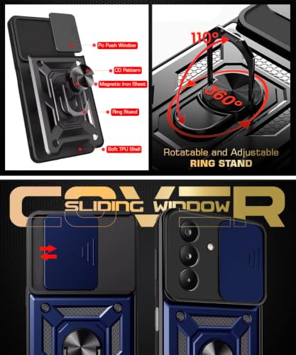 Image of WOW IMAGINE Tough Armor Bumper Mobile Back Case for Samsung Galaxy M47 5G | Sliding Camera Cover | Shock Proof 360 Protection | Hybrid PC + TPU | Ring Holder with Kickstand - Blue