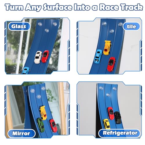 Image of 3-Lane Flexible Race Track for Kids 15ft Race Car Track Compatible with Diecast 1 /64 Scale Cars, Flexible Car Track Race Ramp Toy with Strong Suction Cups