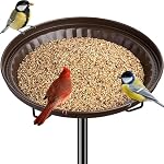 IBorn Stand d'engraissement d'oiseaux debout, d'aliments pour oiseaux en métal avec 5-Pronged Base, 36 Hauteur de pouce Support d'alimentation lourd, 12 Inch Détachement d'oiseaux avec le pôle pour jardin extérieur pelouse, Bronze