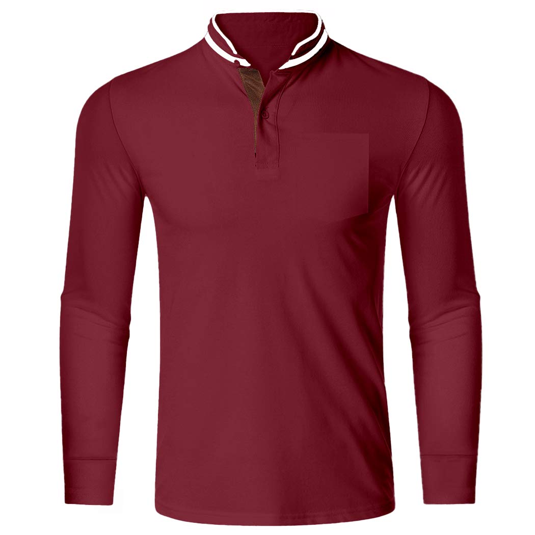 Ranberone Men's Casual Long Sleeve Polo Shirt Slim Fit Collarless Polo Shirt Cotton Golf Polo T Shirt