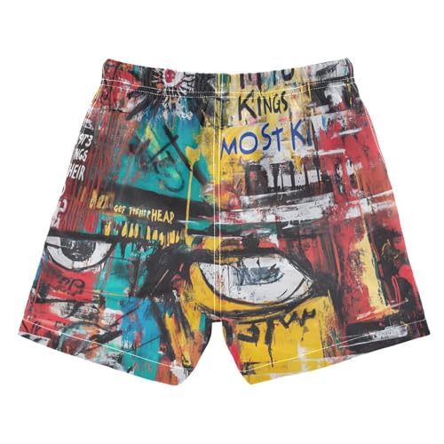 Graffiti Eyes Art Red Yellow Workout Running Shorts Youth Swimsuits Quick Dry with Pocket Swimwear 2T2