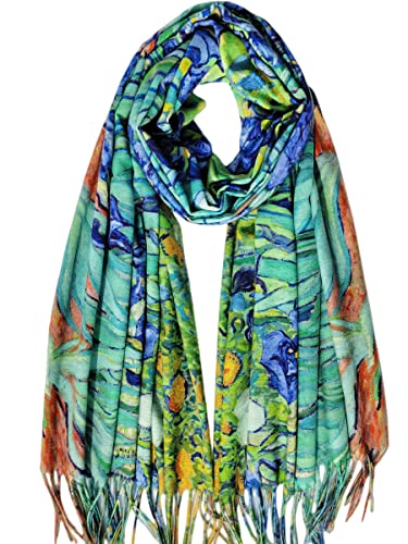 VENVSBEE Reversible Scarf Soft Large Shawl Wrap Blanket Double Sided Art Print Warm Pashmina Stoles Klimt Van Gogh Gifts-07