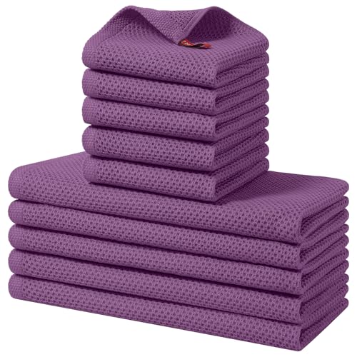 Homaxy 10 Pack 100% Cotton Kitchen Towels and Dishcloths Set, Purple