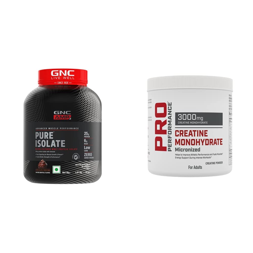 GNC Amp Pure Isolate Low Carb Chocolate Frosting 4Lbs + Pro Performance Creatine Monohydrate 250 Gm - Powder-image-42