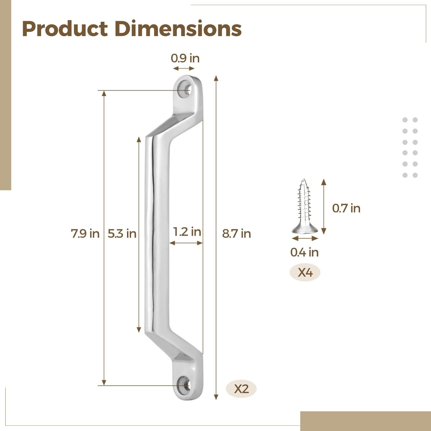 Stainless Steel Rv Grab (2-Pack), Heavy Duty Handles with Screws for Trucks, Trailers, Boats, Cars
