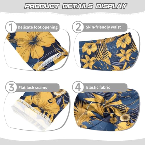 Blue and Yellow Theme Plants Kids Baby Girls Active Leggings Stretch High Waisted Athleisure Pants Exercise3
