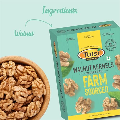 Image of Tulsi California Walnut Kernels Quarter 200g | Brain Food | Without Shell | Akhrot Giri | Rich in Omega-3 | Delightful Snack | Crunchy Nuts | Rich in Dietary Fiber