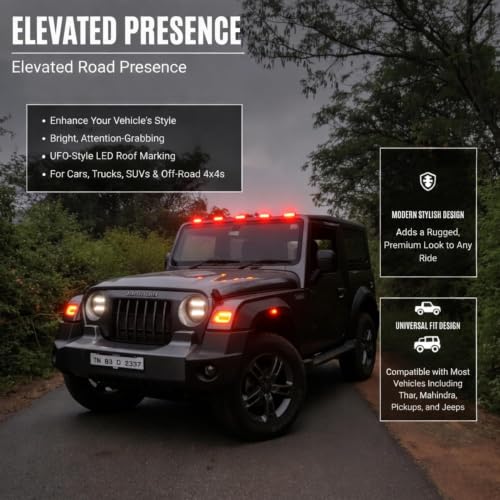 Image of UBH Roof Marker LED Lights For Cars, Trucks, Or Suv 4 X 4 Thar (UFO) (UFO Light 5 Red)