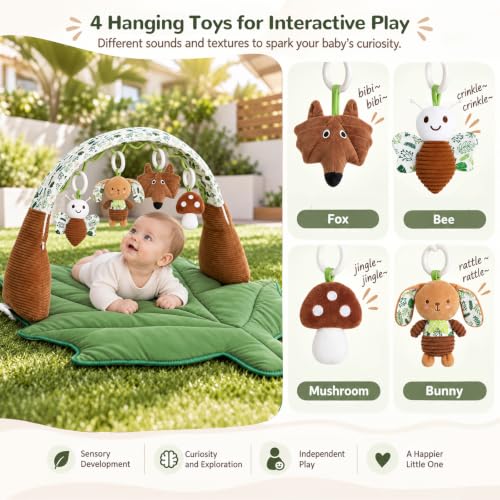 Leaf Baby Play Gym Mat with Detachable Arch, 4 Hanging Toys - Image 3