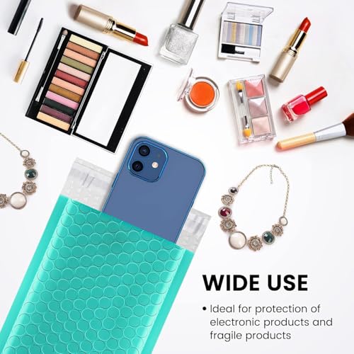 Image of Fuxury Teal Bubble Mailers 4x8 inch 800 Pack, Waterproof Padded Envelopes Self Seal Bubble Envelopes, Padded Mailers for Small Business, Envelope Mailers Usable Size 4x7 inch