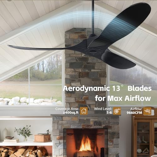60 Inch Black Outdoor Ceiling Fan for Patios No Light Damp Rated, High CFM by XCWIIE - Used condition - Image 2