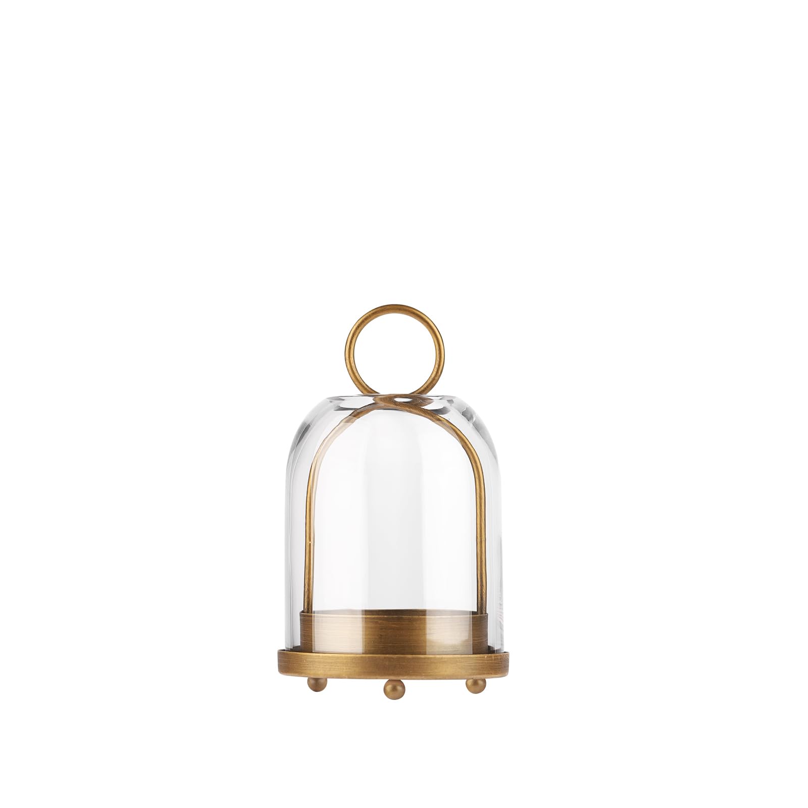 Twakutwaku 7.5" High Versatile Modern Metal Hurricane Lantern with Handmade Sturdy Glass Dome in Brass for 2" Pillar Candle & Plants, Industrial, Farmhouse, Shabby Chic (Brass, 4" x7.5 for 2" Pillar)