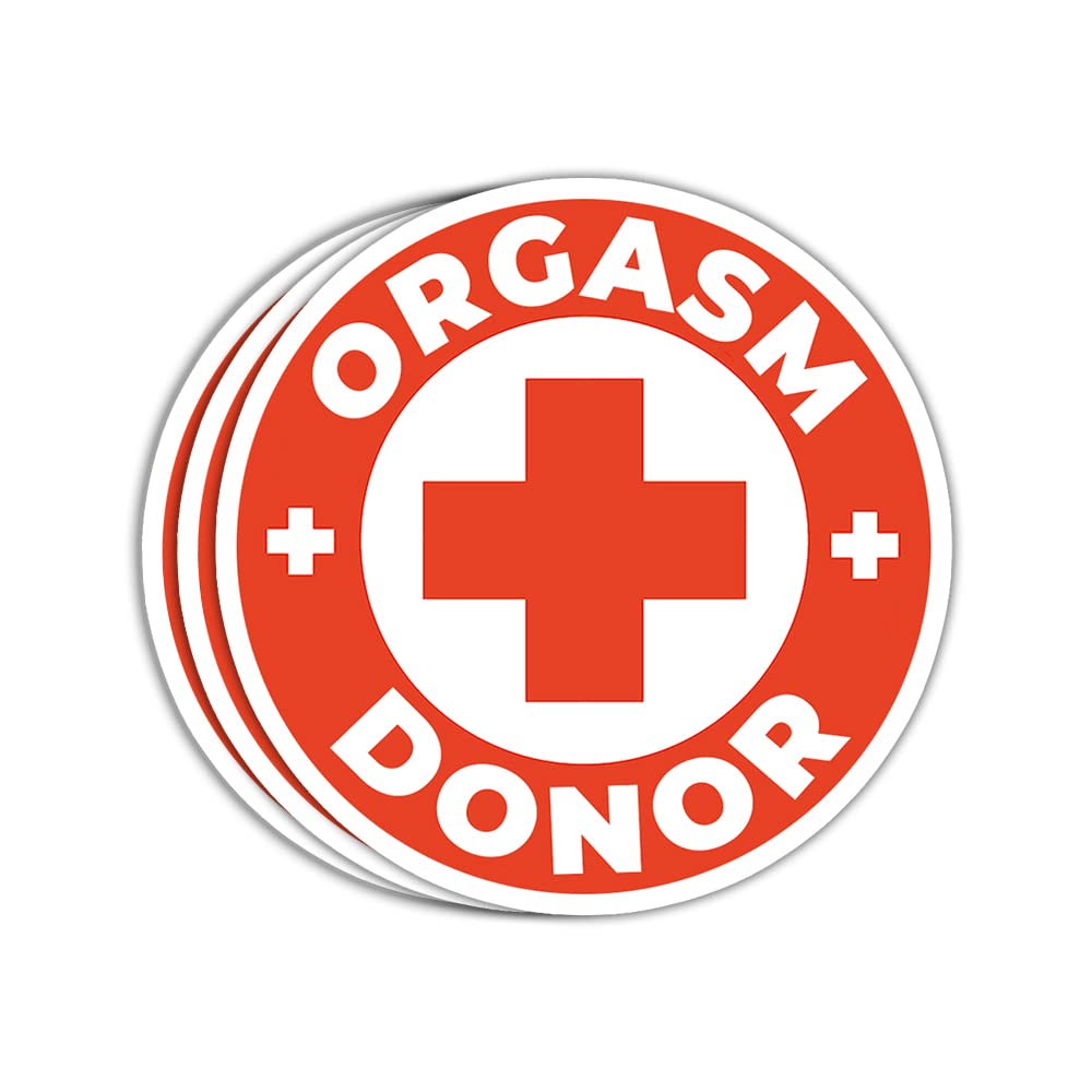 (3 Pcs) Orgasm Donor Stickers 3" Funny Adult Humor Hilarious Meme Prank Funny Hard Hat Sticker for Men Gag Gifts Decorations for Water Bottle Laptop Phone Tumbler Car