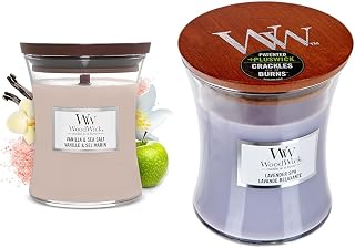 Medium Hourglass Candles, Vanilla Sea Salt and Lavender Spa Scents - Premium Soy Wax, Pluswick Wood Wicks, Made in USA