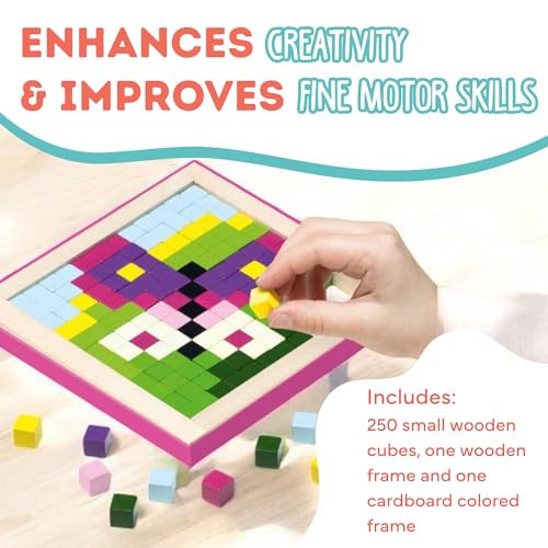 Image of CUBIKA Mosaic Wooden Pixels - Montessori Puzzle for Toddlers - 250-Piece Wooden Puzzles for Toddlers- Educational Travel-Friendly Kids Puzzles Ages 2-4 - FSC Wood, German Water-Based Paints