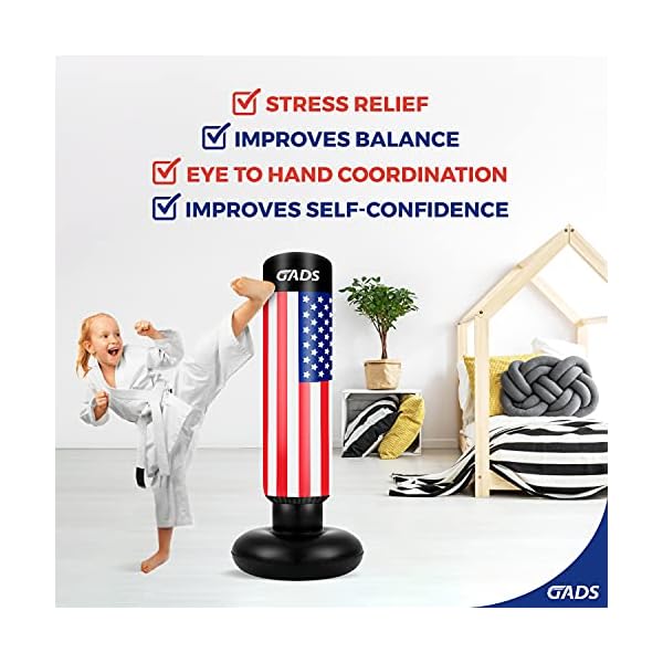 Gads-Punching-Bag-for-Kids-Premium-Inflatable-Bag-for-Immediate-Bounce-Back-62-inches-Free-Standing-Bag-for-Boxing-Kickboxing-Karate-Stress-Relief Kids Karate Punching Bag, Kids Kickboxing Bag, Bounce Back Punching Bag for Kids, Kids Boxing Bag, Punch Pro Punching Bag for Kids, Blow Up Punching Bag for Kids, Karate Punching Bag for Kids